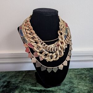 Lot Of 5 Vintage Gold Toned Collar Statement Necklaces 80s Retro